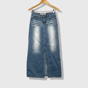 Plugg Denim Maxi Skirt Womens Size 3 Blue Y2K Grunge Indie Sleaze Streetwear